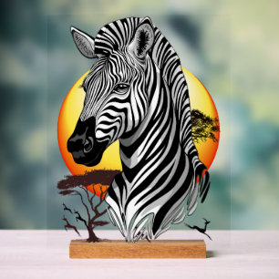 Zebra African Savanna Wild Animal Acryl Bord