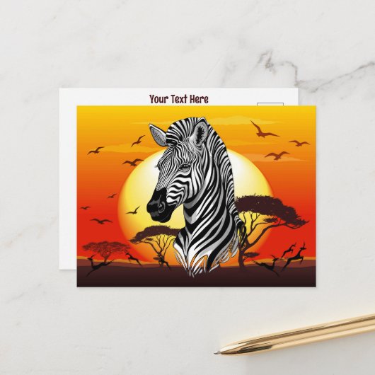 Zebra African Savanna Wild Animal Briefkaart (Voorkant / Achterkant in situ)