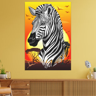 Zebra African Savanna Wild Animal Canvas Afdruk