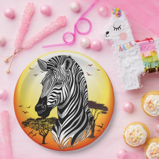 Zebra African Savanna Wild Animal Papieren Bordje (Feest)