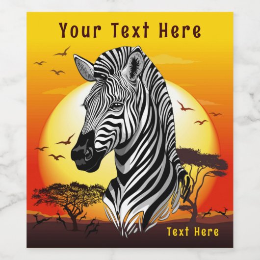 Zebra African Savanna Wild Animal Wijn Etiket (Enkel label)
