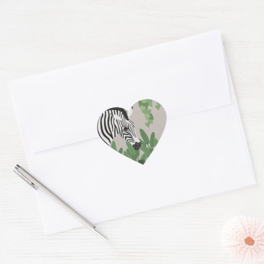 Zebra amongst Leaves Hart Sticker (Envelop)