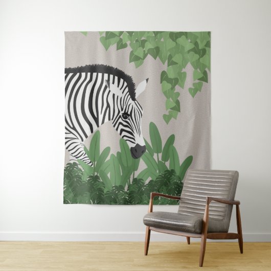 Zebra amongst Leaves Tapestry Wandkleed (In situ)