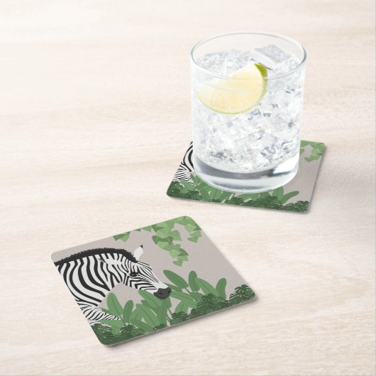Zebra amongst Leaves Vierkante Kartonnen Onderzetter (Insitu)