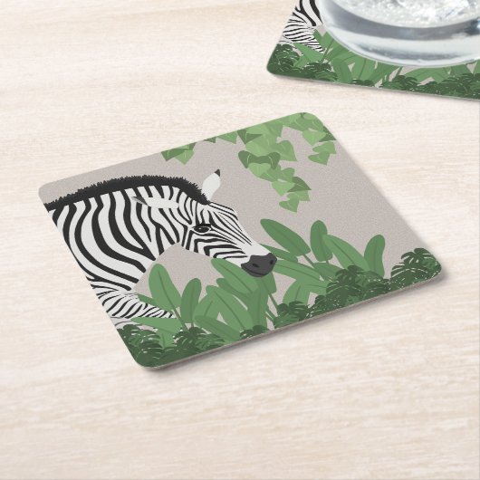 Zebra amongst Leaves Vierkante Kartonnen Onderzetter (Schuin)