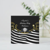 Zebra Animal Black White Gold-feestdag Kaart (Staand voorkant)