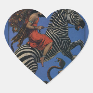  Zebra Art Nouveau Vrouw Hart Sticker