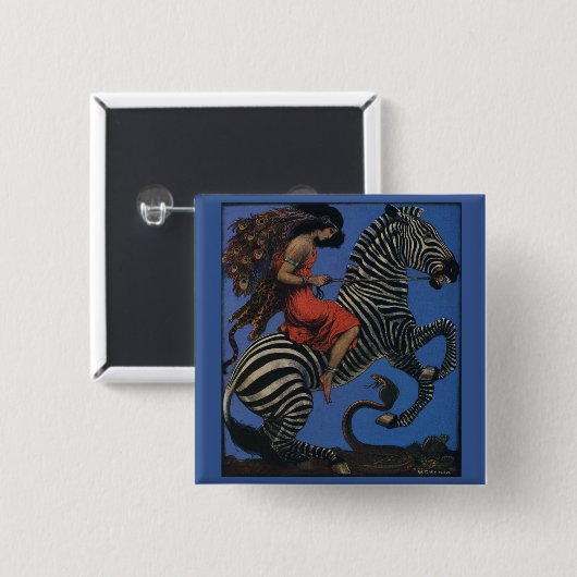 Zebra Art Nouveau Vrouw Vierkante Button 5,1 Cm (Voorkant /achterkant)