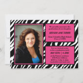 Zebra avec Trim rose avec Photo - Grad Faire-part (Devant)