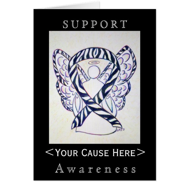 Zebra Awareness Ribbon Angel Gepersonaliseerd Card (Voorkant)