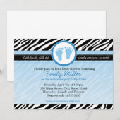 Zebra Baby Boy Shower Invitation Blue (Devant / Derrière)