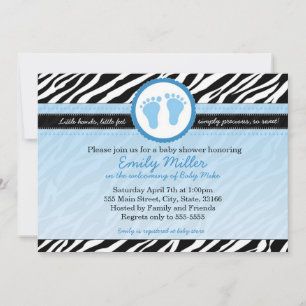 Zebra Baby Boy Shower-uitnodiging Blauw Kaart