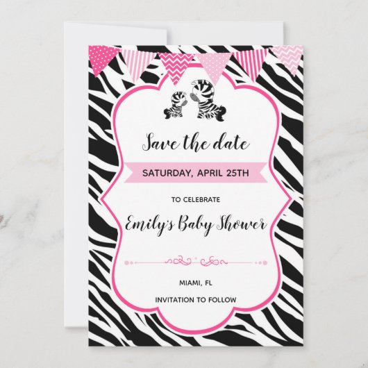 Zebra baby shower behalve datum save the date (Voorkant)