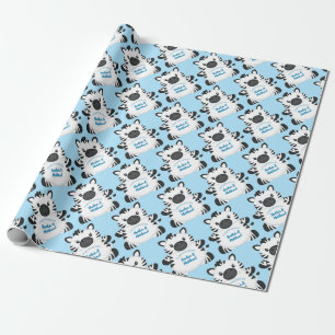 Zebra Baby shower blauw Cadeaupapier