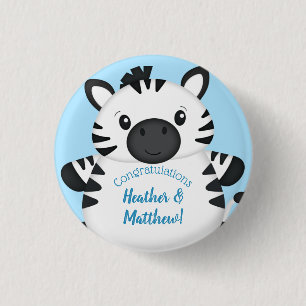Zebra Baby shower blauw Ronde Button 3,2 Cm