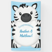 Zebra Baby shower blauw Spandoek (Verticaal)