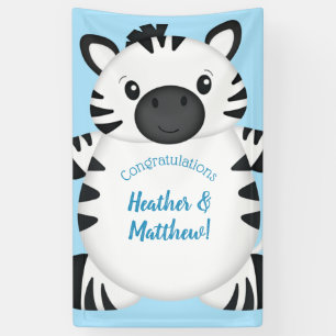 Zebra Baby shower blauw Spandoek