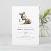Zebra Baby shower Blue Boy Invitation (Debout devant)