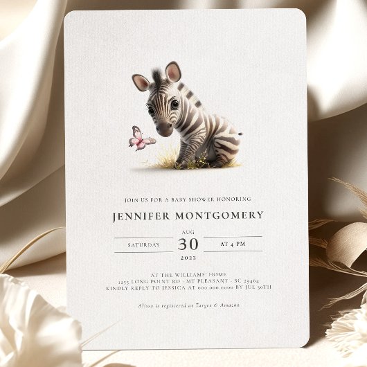 Zebra Baby shower Rose Girl Invitation
