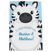 Zebra Baby shower Safari Blue Boy Medium Cadeauzakje (Voorkant)