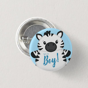 Zebra Baby shower Safari Blue Boy Ronde Button 3,2 Cm