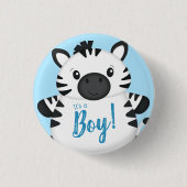 Zebra Baby shower Safari Blue Boy Ronde Button 3,2 Cm (Voorkant)