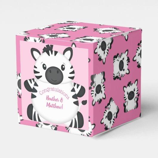 Zebra Baby shower Safari Pink Girl Bedankdoosjes (Voorkant Zijde)