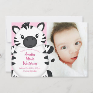 Zebra Baby shower Safari Pink Girl Kaart