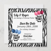 Zebra Baby shower voor frontale tweelingen Save The Date (Achterkant)
