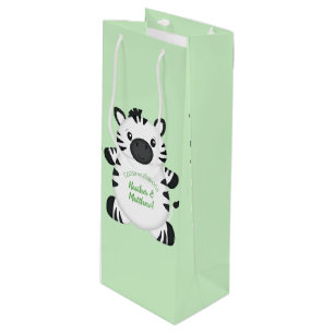 Zebra-Baby shower Wijn Cadeautas