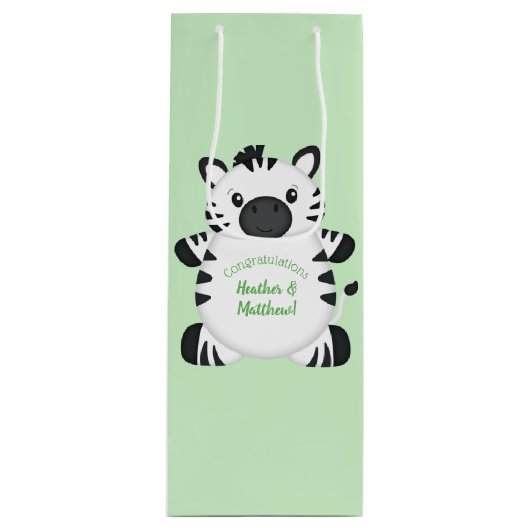 Zebra-Baby shower Wijn Cadeautas (Voorkant)