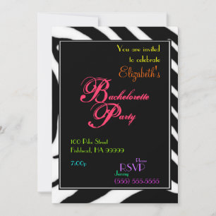 Zebra Bachelorette Party Colour Invitation Kaart