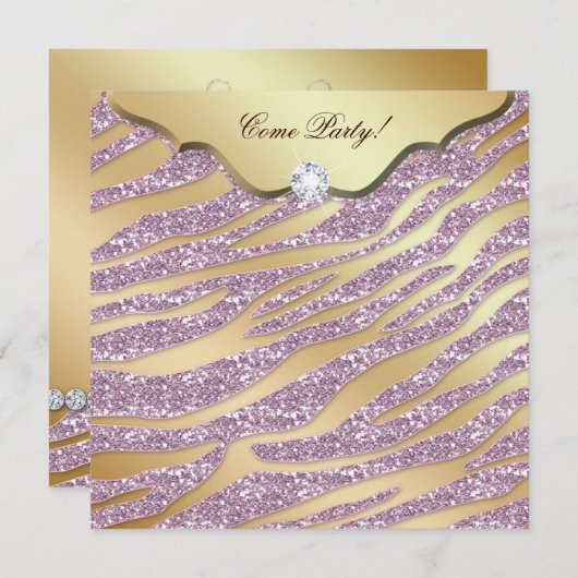 Zebra Bachelorette Party nodigt roze goudjuwelen u Kaart (Voorkant / Achterkant)