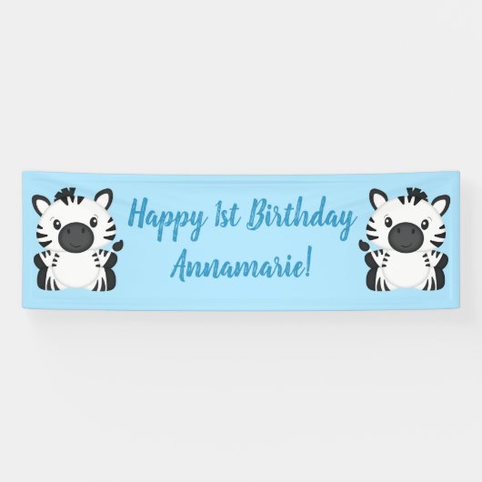 Zebra Birthday Party Blue Spandoek (Horizontaal)