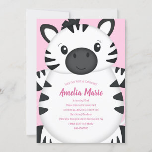 Zebra Birthday Party roze Kaart