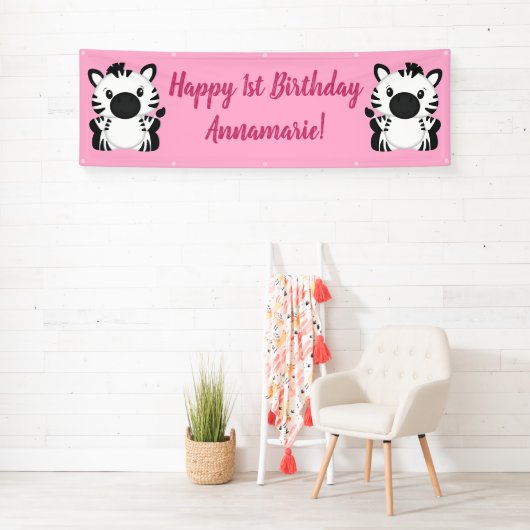 Zebra Birthday Party roze Spandoek (Insitu)