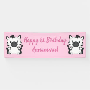Zebra Birthday Party roze Spandoek