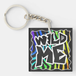 Zebra Black and Rainbow Wild me Sleutelhanger
