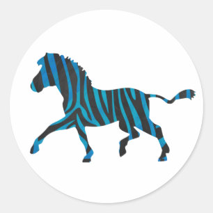 Zebra Black en Blue Silhouette Ronde Sticker