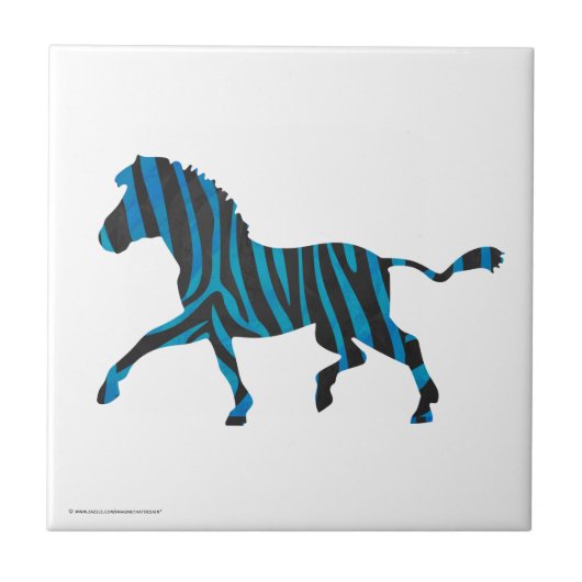 Zebra Black en Blue Silhouette Tegeltje (Voorkant)