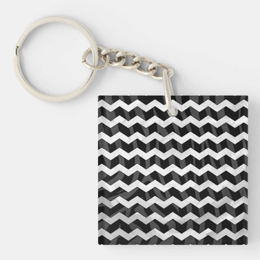 Zebra Black en Gray Chevron Sleutelhanger (Voorkant)