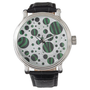 Zebra Black en Green Polka Dot Horloge