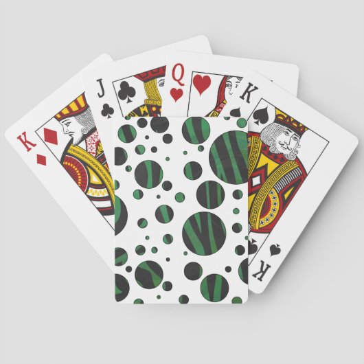 Zebra Black en Green Polka Dot Pokerkaarten (Achterkant)