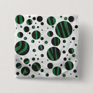 Zebra Black en Green Polka Dot Vierkante Button 5,1 Cm