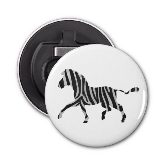 Zebra Black en Light Grey Silhouette Button Flesopener (Voorkant)