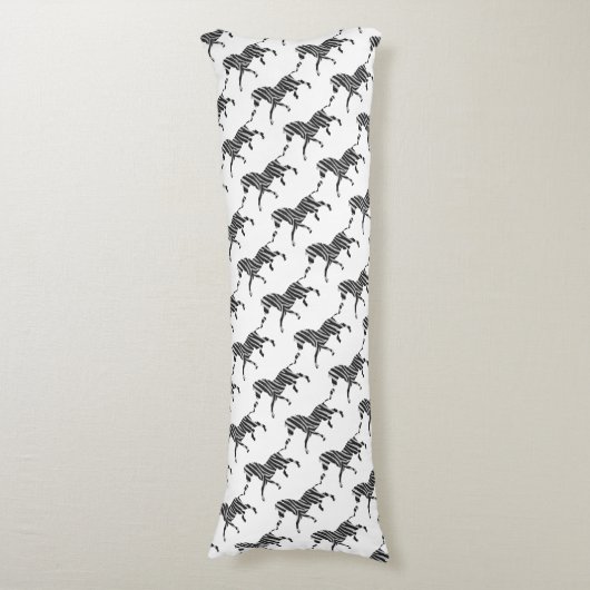 Zebra Black en Light Grey Silhouette Lichaamskussen (Voorkant Verticaal)