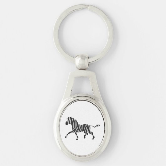 Zebra Black en Light Grey Silhouette Sleutelhanger (Voorkant)
