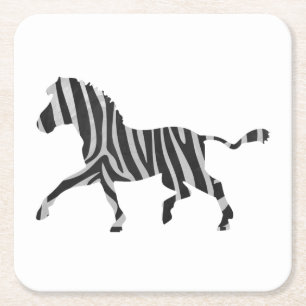 Zebra Black en Light Grey Silhouette Vierkante Kartonnen Onderzetter