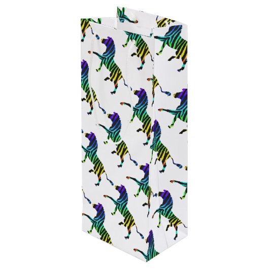 Zebra Black en Rainbow Silhouette Wijn Cadeautas (Achterkant Gekanteld)