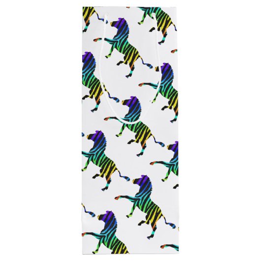 Zebra Black en Rainbow Silhouette Wijn Cadeautas (Achterkant)